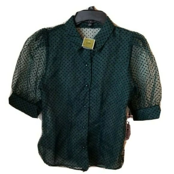 Haute Monde Tops - Haute Monde Sheer Blouse Green Top, Junior's Large, New with Tags, NWT Sexy Top